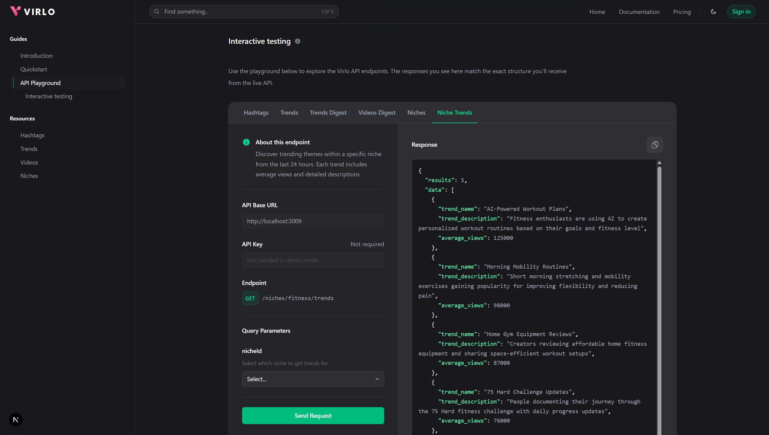 Virlo API Playground